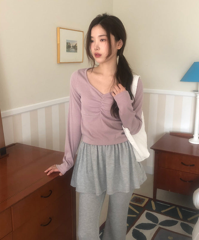 Nearwear [🌸New Spring Product] Shubby Shirring Long Sleeve Tee (4 colors)