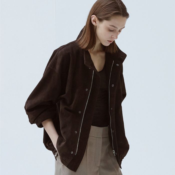 [매진임박] Italian suede High-neck overfit Jumper_Deep brown