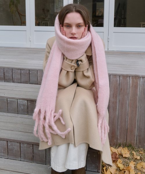 Wool Long Wide Muffler - Soft Pink