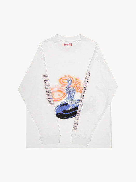Tweed Front Rocket Print T-Shirt White Blue