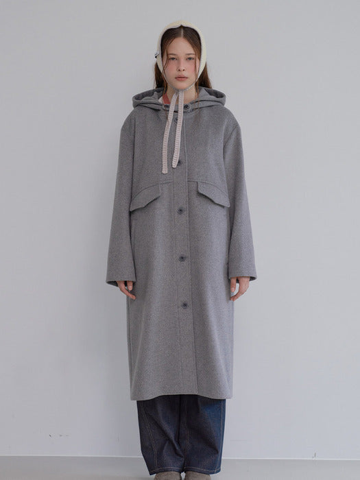 [Pre-Order] Wool Blended Hoodie Coat_Gray