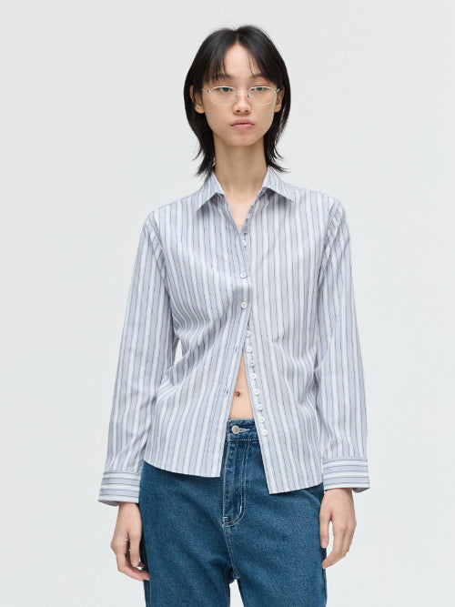 Button Stripe Shirt, Gray