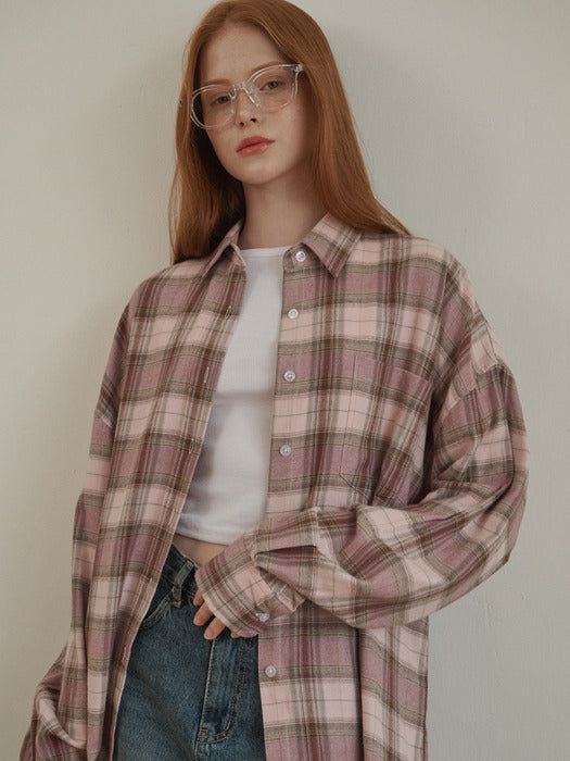 Pink oversized checkered shirt