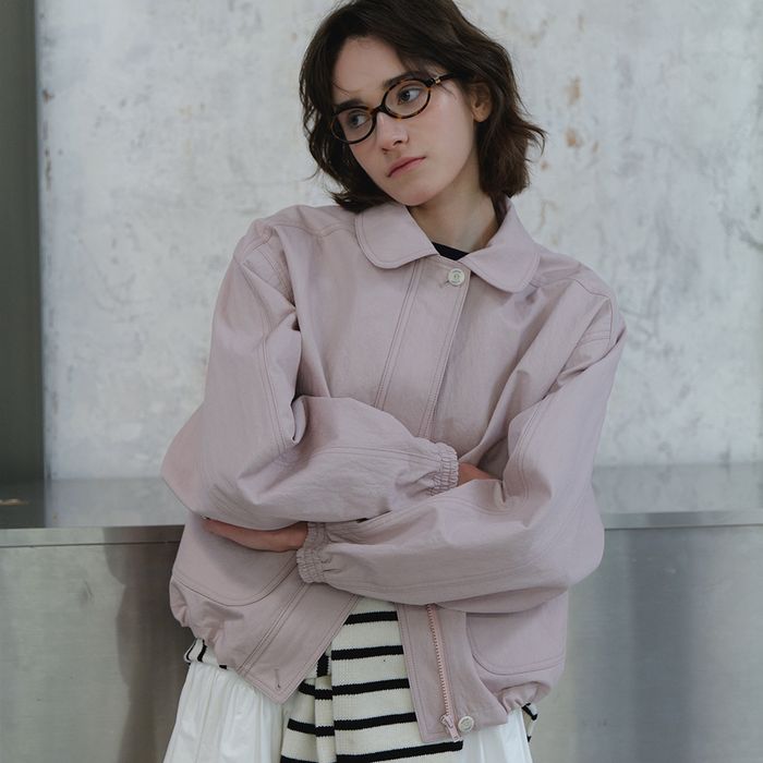 Soft collar nylon pocket blouson_pink