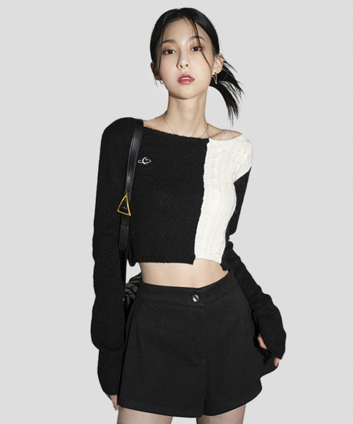 AVANDRESS Half Patchwork Knitwear BLACK - Size & Reviews | MUSINSA