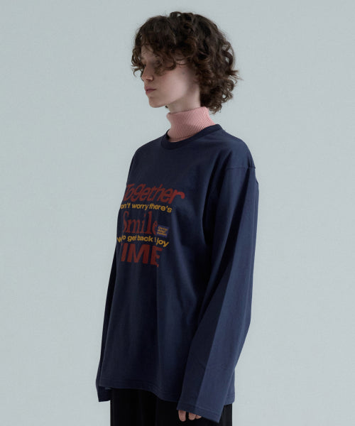 トゥギャザー スマイル ロングスリーブ Tシャツ - ネイビー
