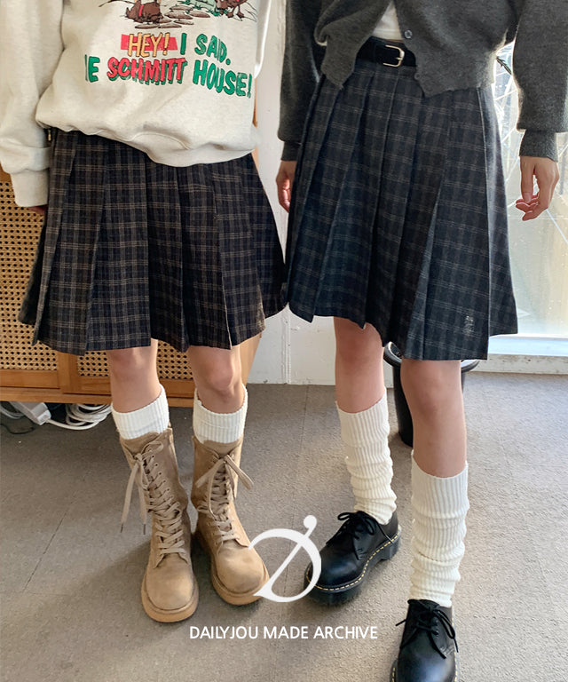 Daily JU [MADE] Barnett yarn checkered pleats midi skirt (new spring)