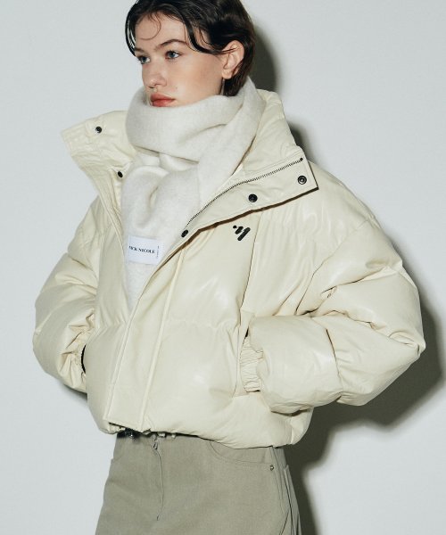 LEATHER CROP PUFFER PADDING_CREAM