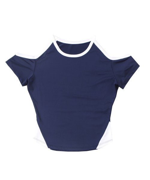 Polyester Off-Shoulder Crop Top (Navy)