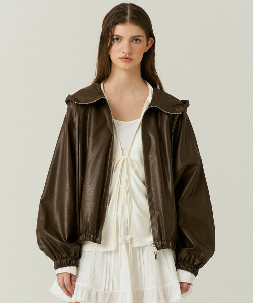 FAUX Leather Hoodie Jumper in Brown