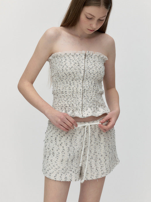 RIBBON TWEED STRING SHORT PANTS [WHITE]