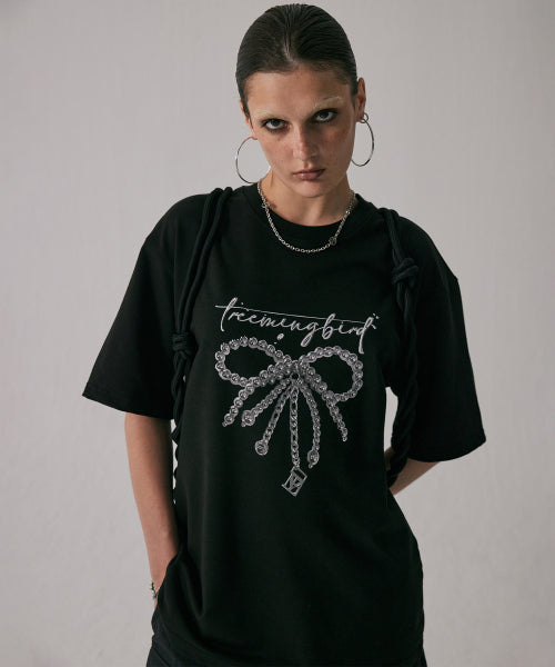 Sliver Ribbon T-Shirts [ Black ]