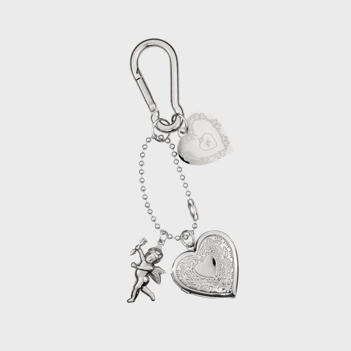 cupid heart keyring-silver