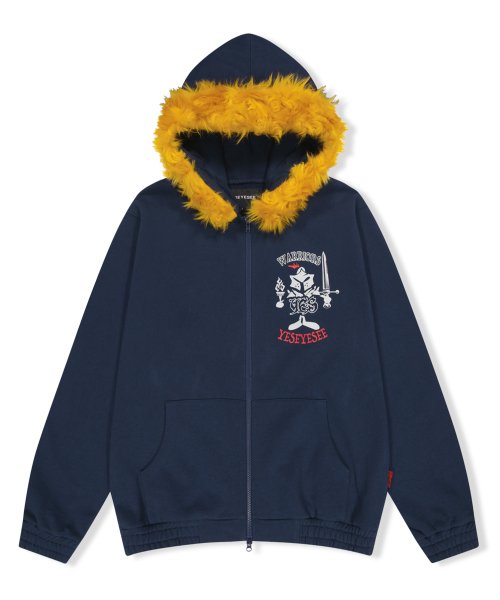 Y.E.S Fur Zip-up Hoodie Navy