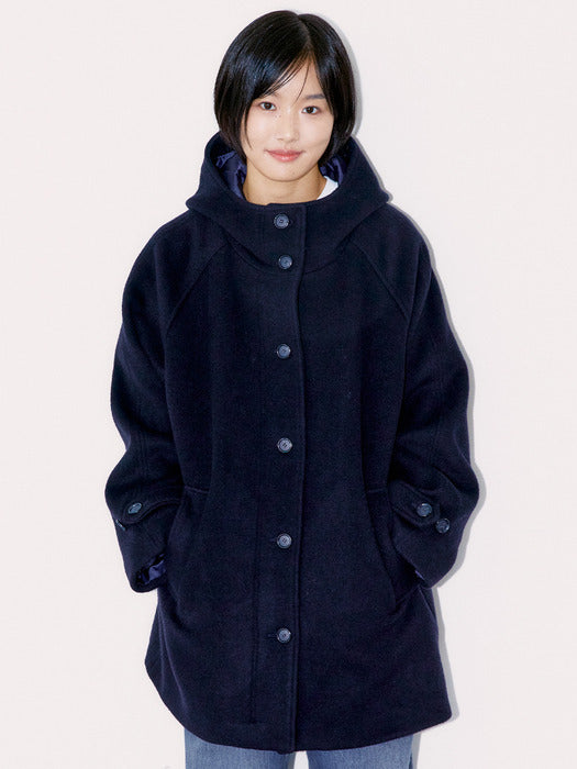 Rich Wool Half Coat, Navy