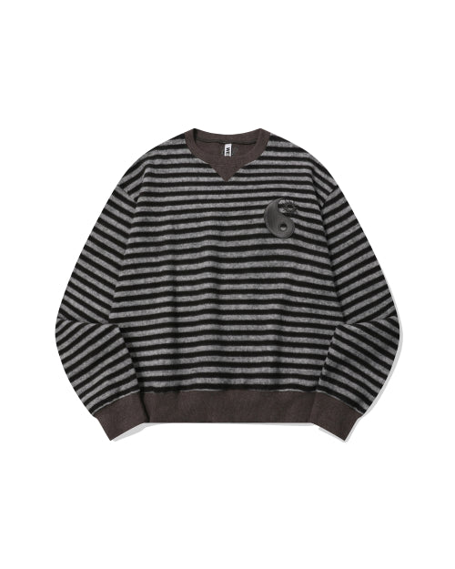 Striped Embroidered Sweatshirt (Brown)